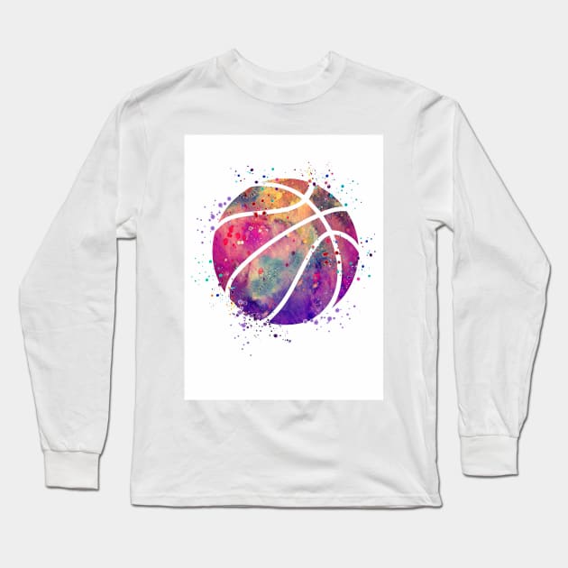 Basketball Ball Watercolor Sports Gift Long Sleeve T-Shirt by LotusGifts